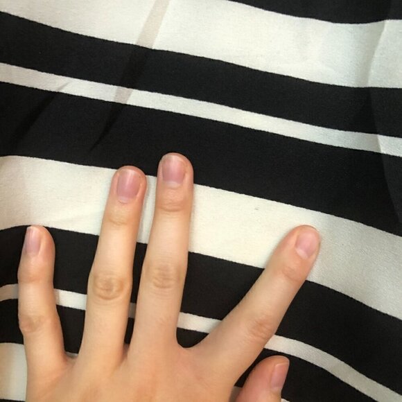 BAR III Black Cream Stripe 3/4 Sleeve High Low Hi-Lo Polyester Sheer Blouse Top - Picture 6 of 7